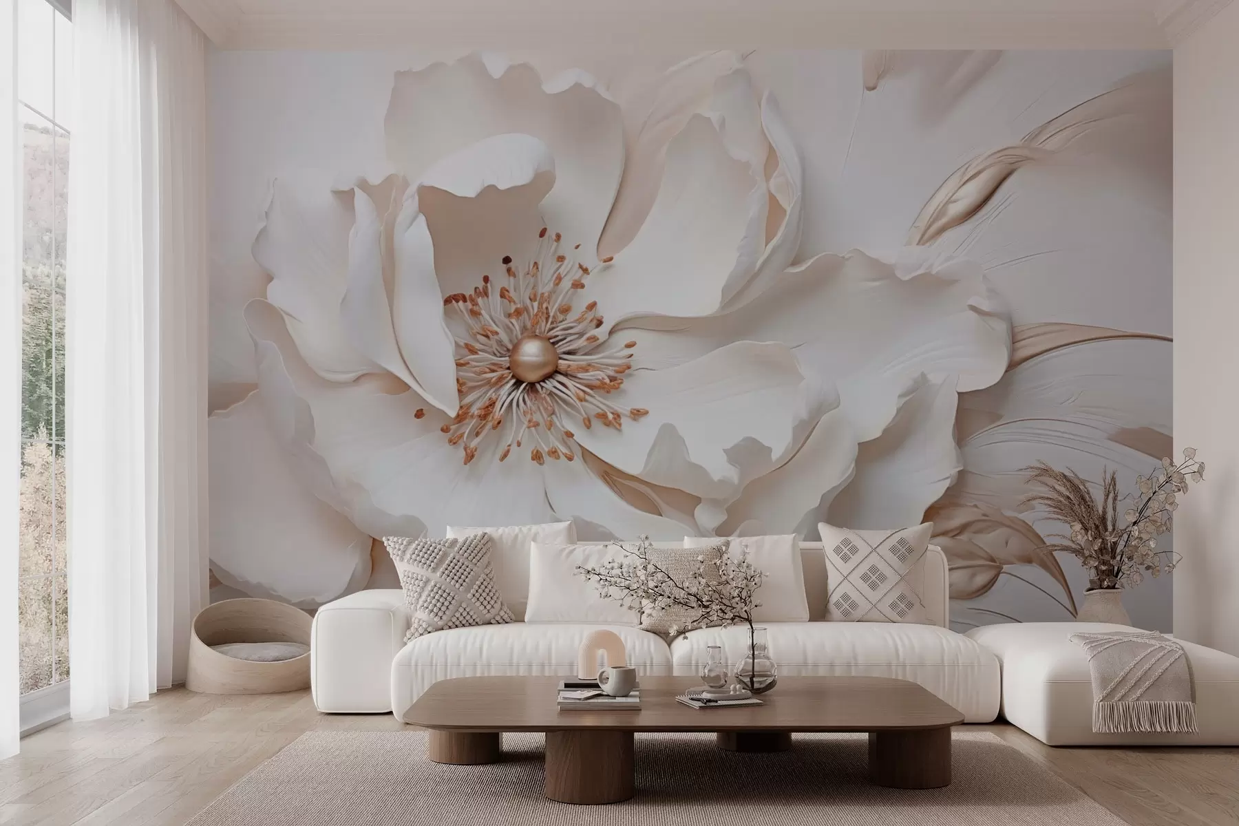 murales de pared Delicada flor en colores pastel en estilo bajorrelieve w03249v1
