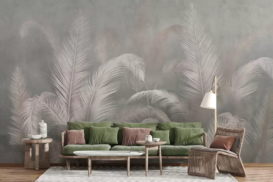 murales de pared Hojas de palmera tropicales en estilo grunge w03250v1
