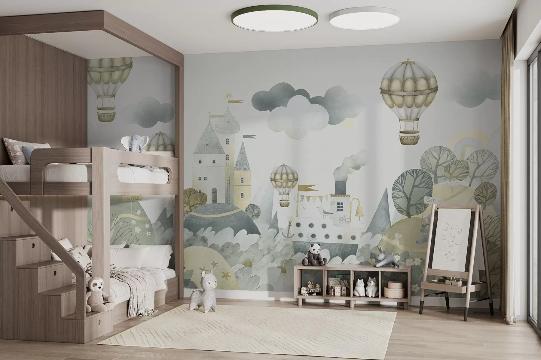 murales de pared Globos aerostáticos sobre una ciudad de cuento w03258v1