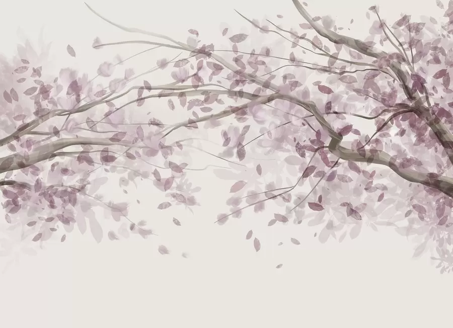 murales de pared Ramas en flor con hojas rosas, colores suaves, detalles delicados, estilo acuarela, sobre fondo claro w08867