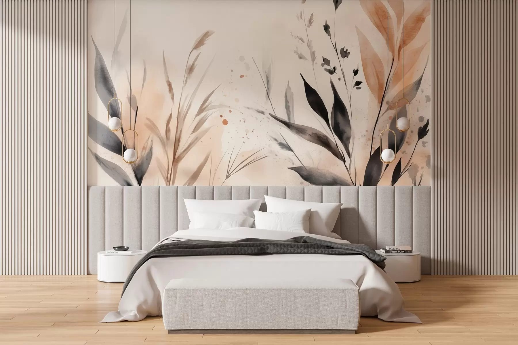 murales de pared hojas de acuarela en técnica libre en colores tierra w03120