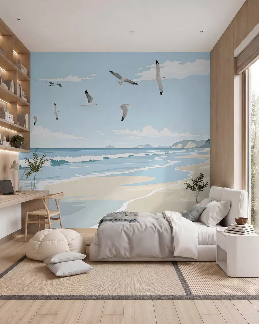 murales de pared Gaviotas sobre costa pintada w03338