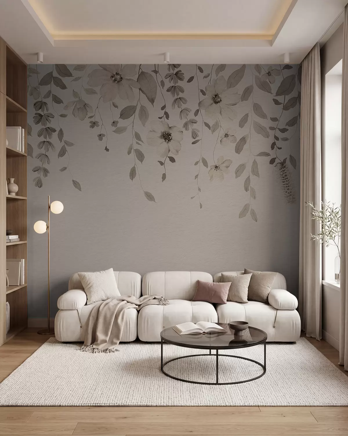 murales de pared Flores y hojas colgantes de acuarela w03315v4