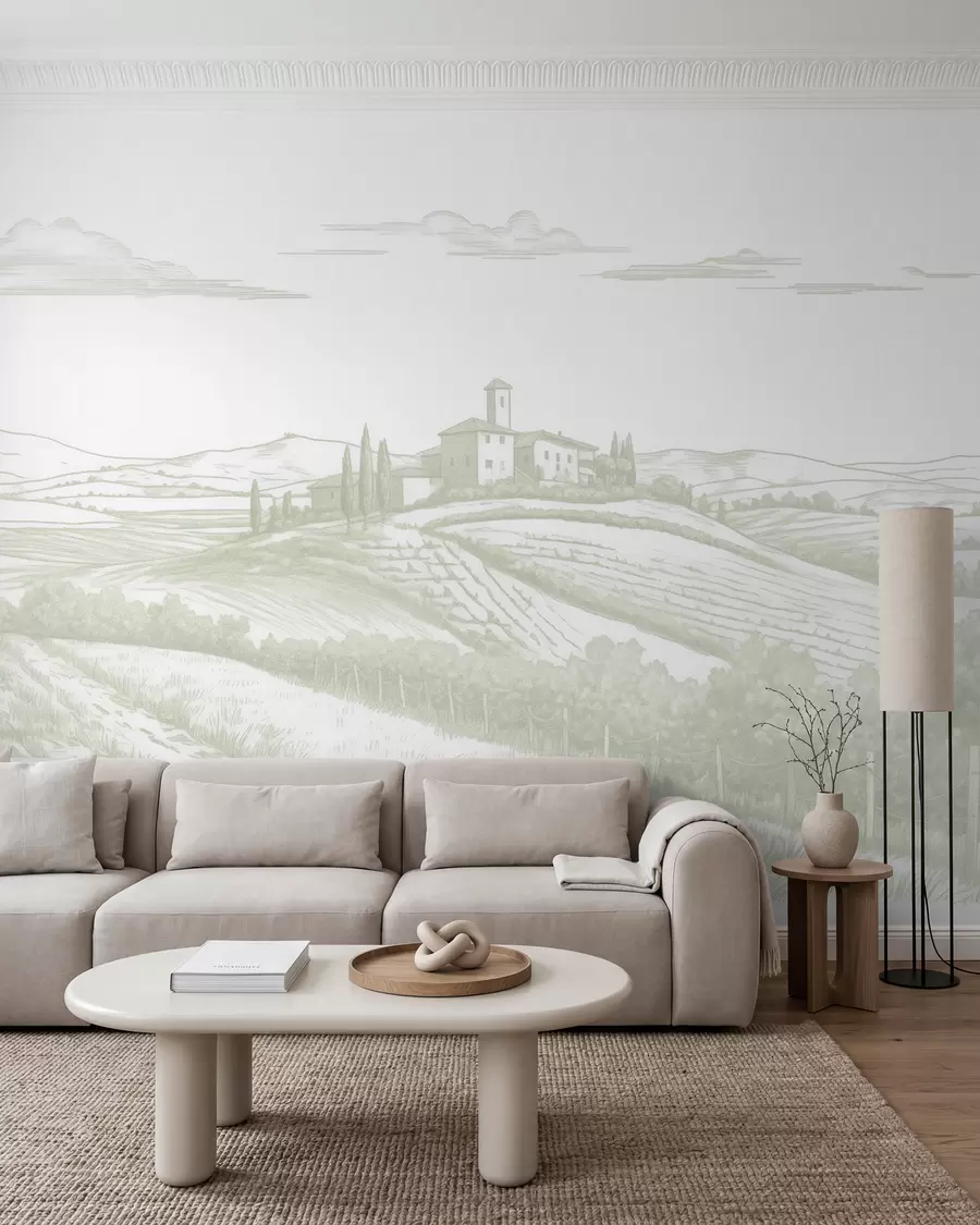 murales de pared Viñedo dibujado en salvia w03349v2