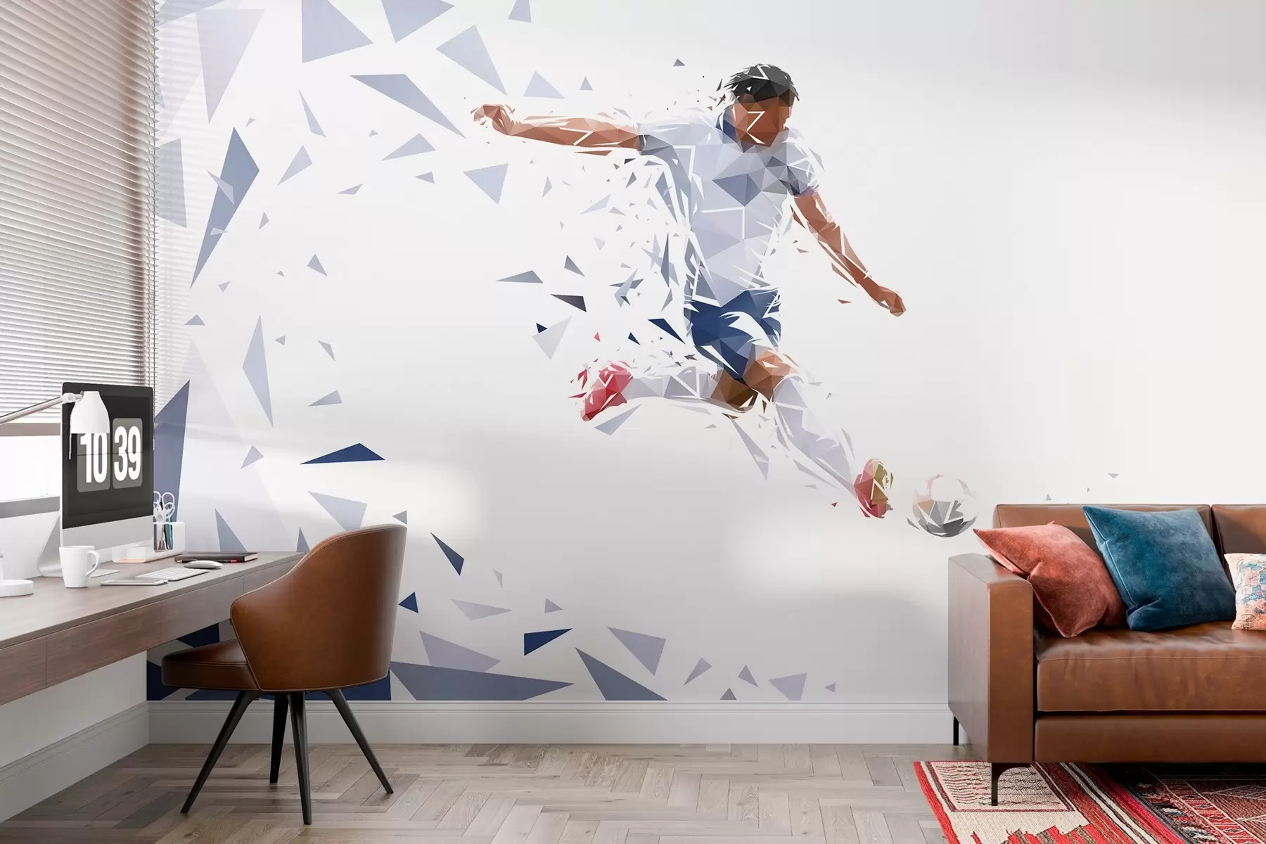 murales de pared Futbolista dinámico con un estilo poco polvoriento, golpeando el balón w03289