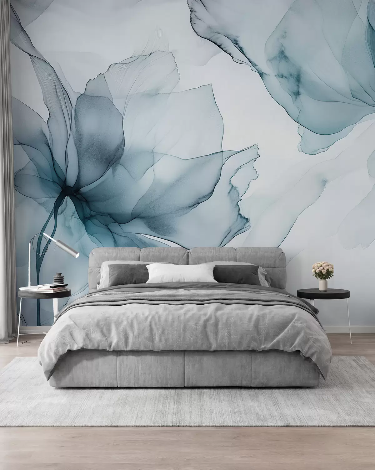 murales de pared Flores en azul pizarra w03406v2