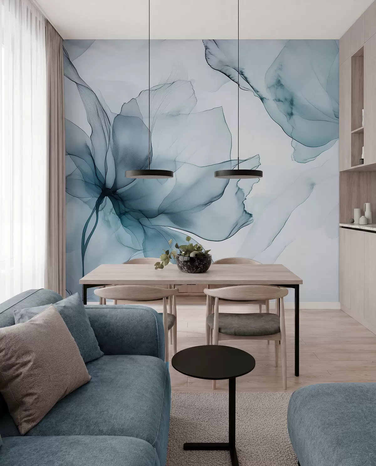 murales de pared Flores en azul pizarra w03406v2