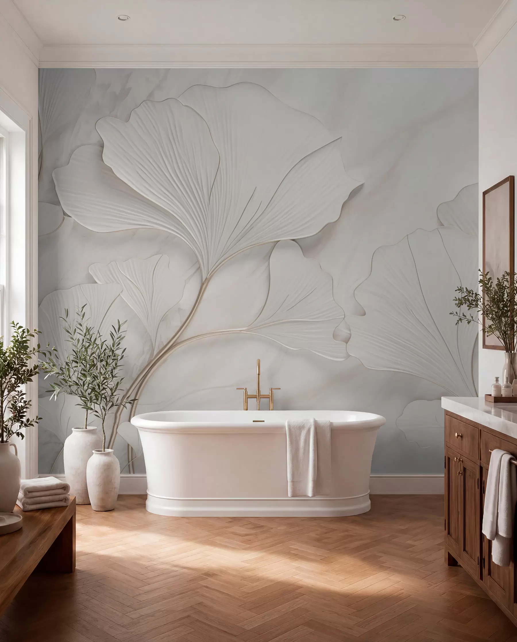 murales de pared Hojas blanco tiza w03440