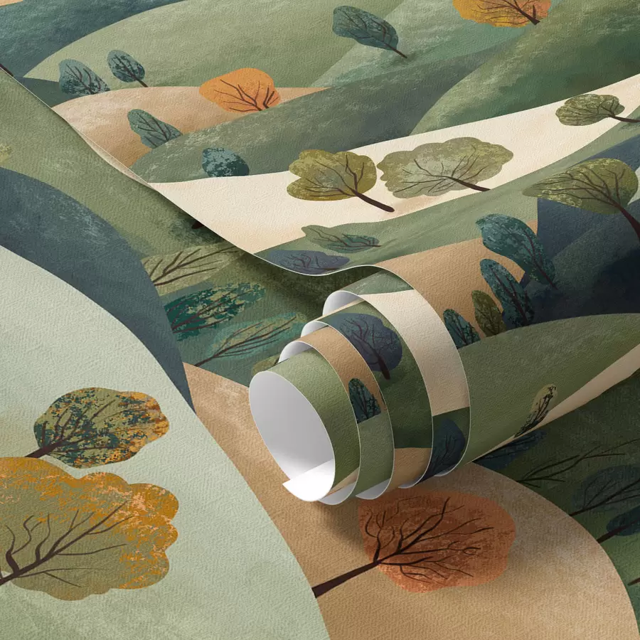 murales de pared Divertidas colinas con árboles a00091