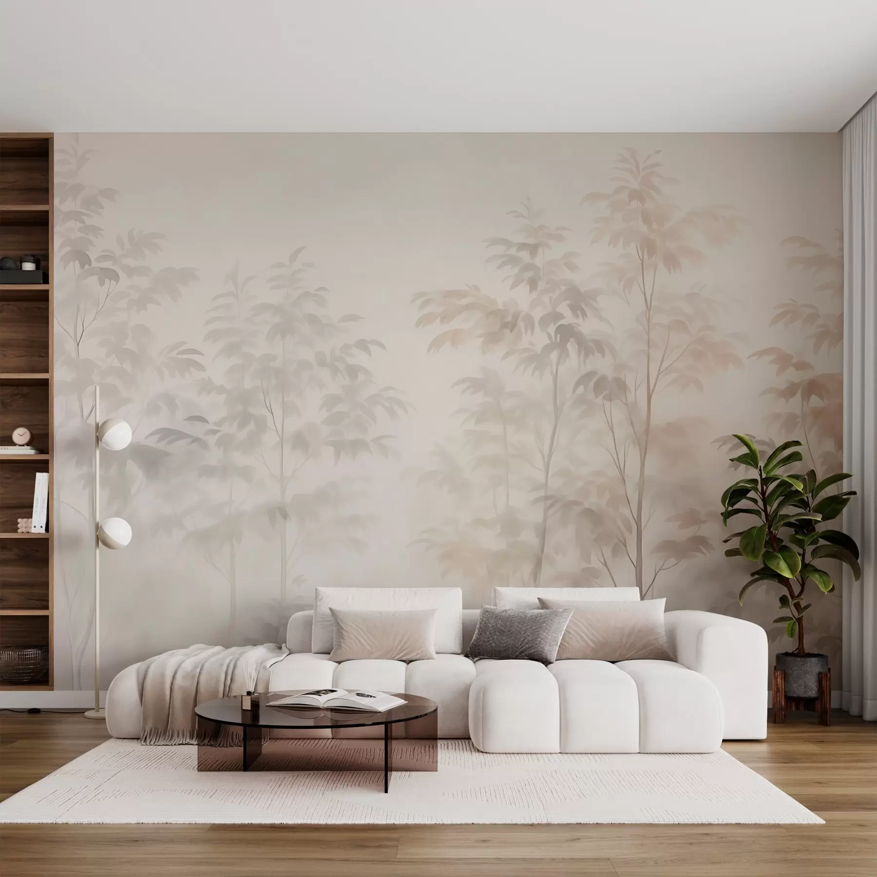 murales de pared Árboles imitación acuarela colores cálidos w03474