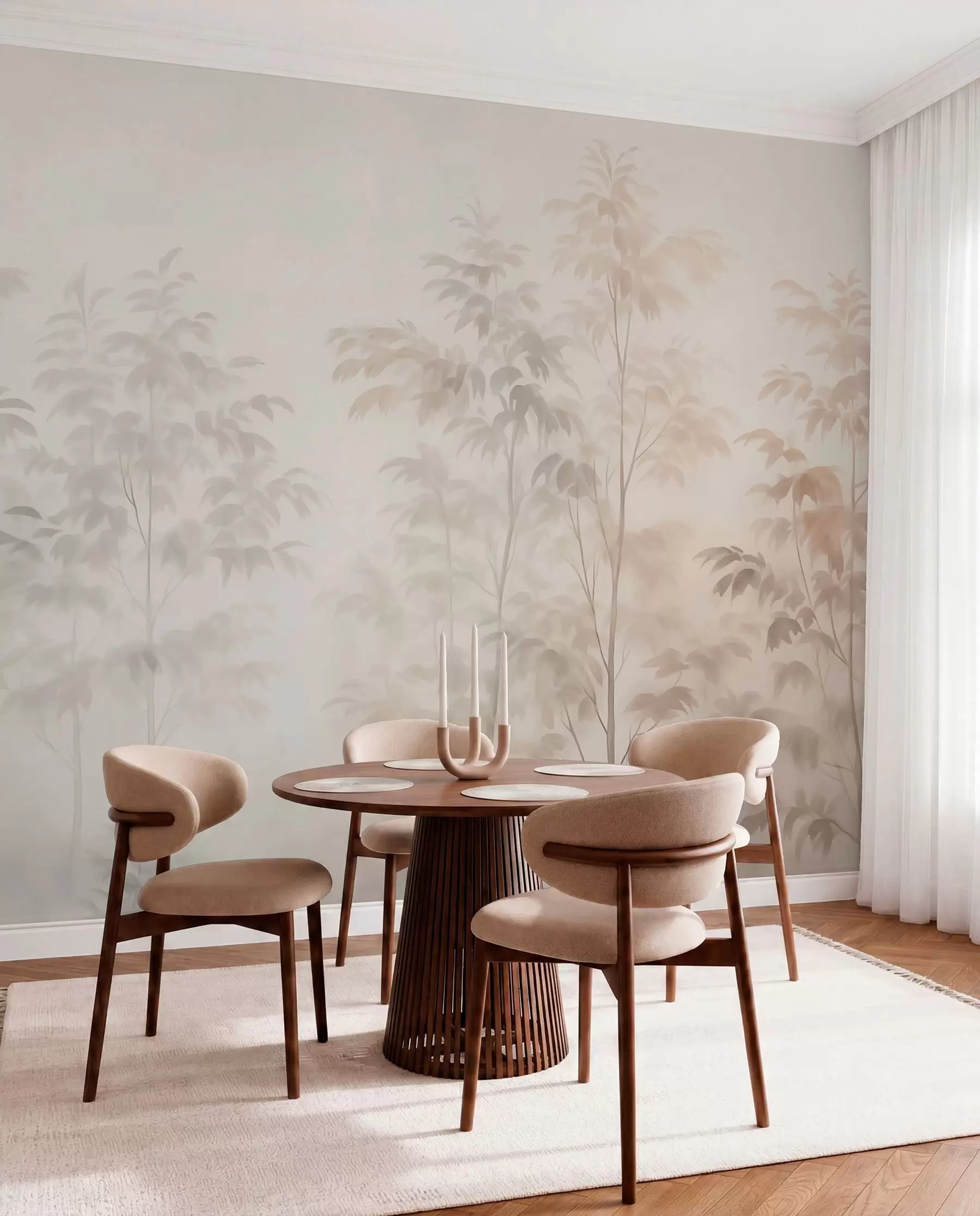 murales de pared Árboles imitación acuarela colores cálidos w03474