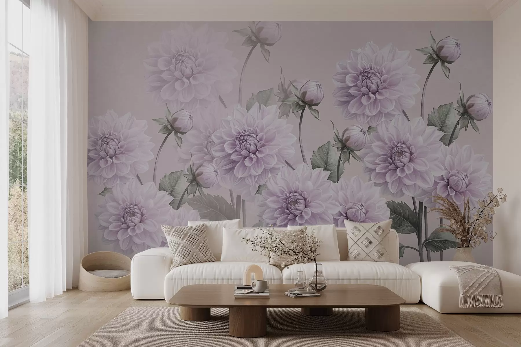 murales de pared Delicadas flores grandes de color rosa w03544