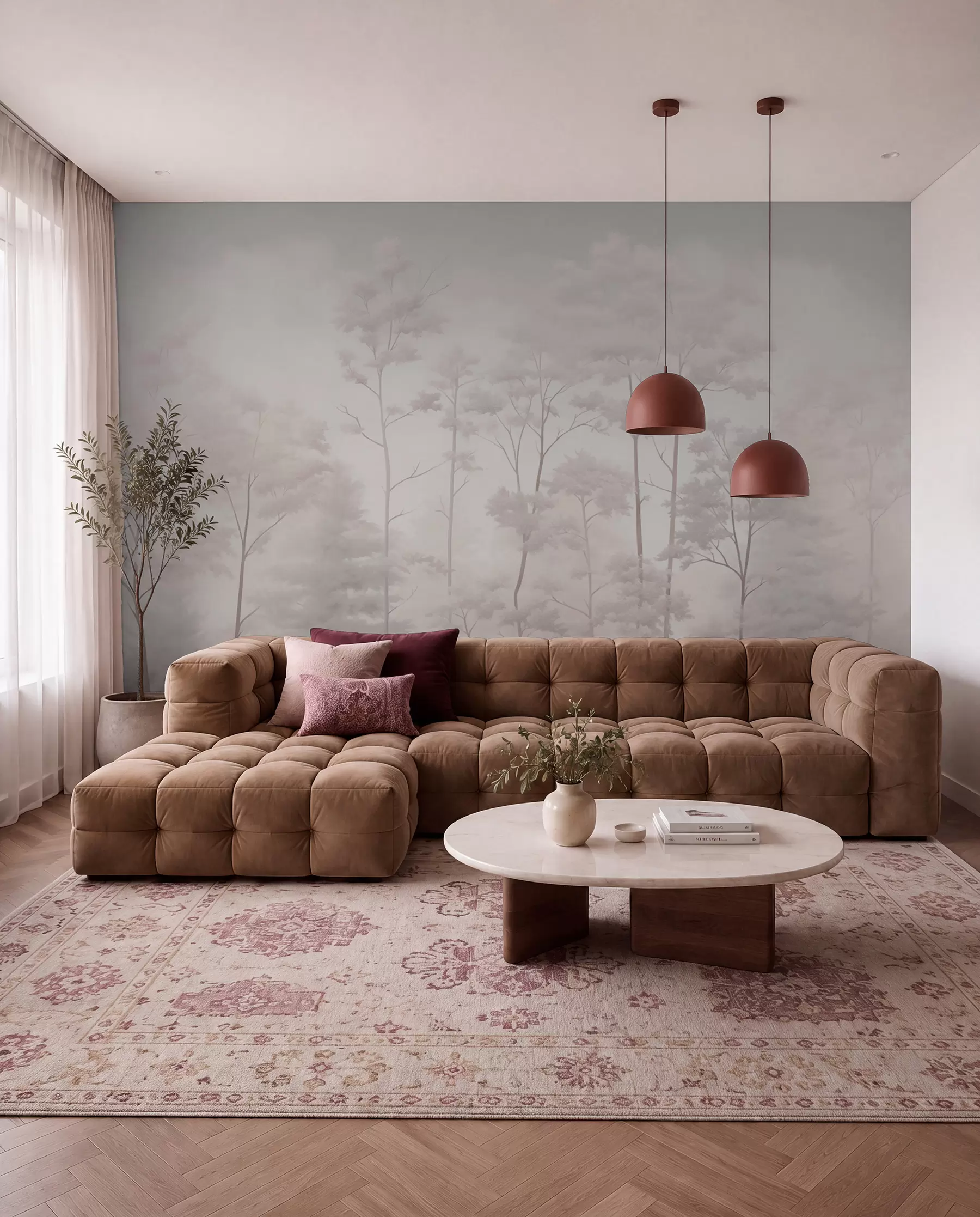 murales de pared Bosque de moda en delicados colores pastel claros w03525