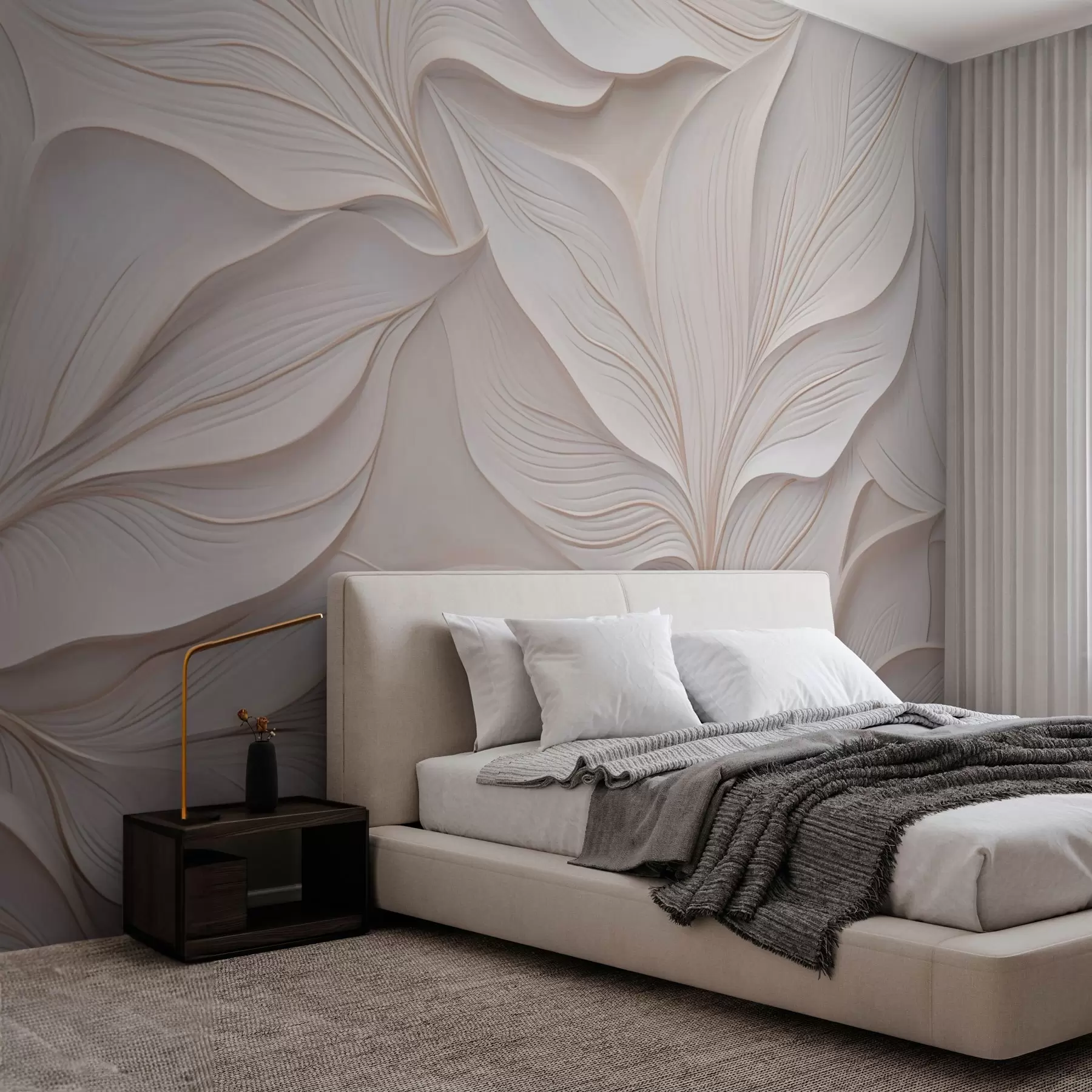 murales de pared Delicado follaje en estilo de bajorrelieve w03520