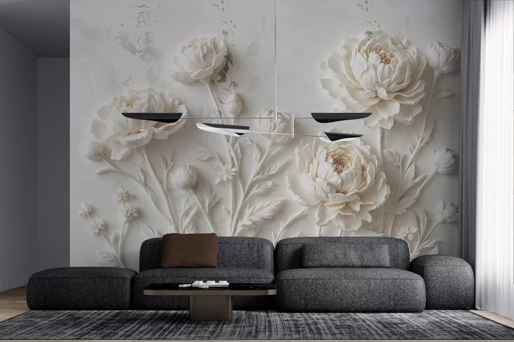 murales de pared Flores sobre fondo de hormigón estilo grunge w03553