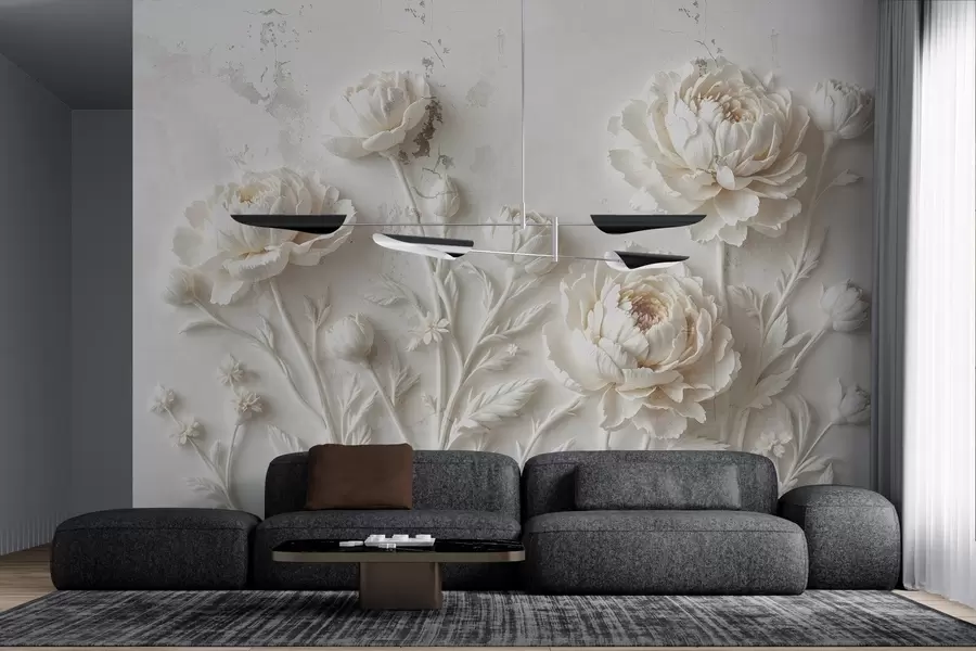 murales de pared Flores sobre fondo de hormigón estilo grunge w03553