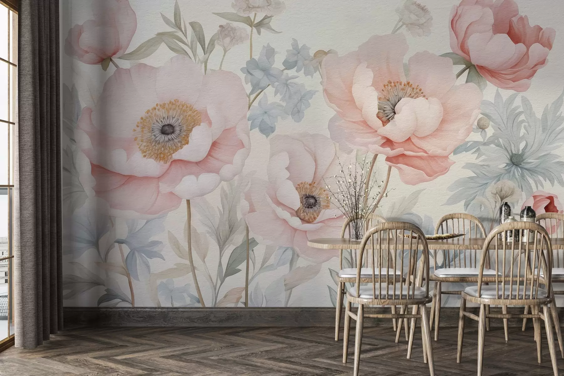 murales de pared Ramo de flores pintado en acuarela w03555