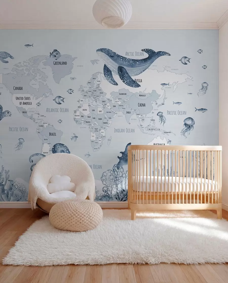 murales de pared Mundo submarino con mapamundi w03526v3