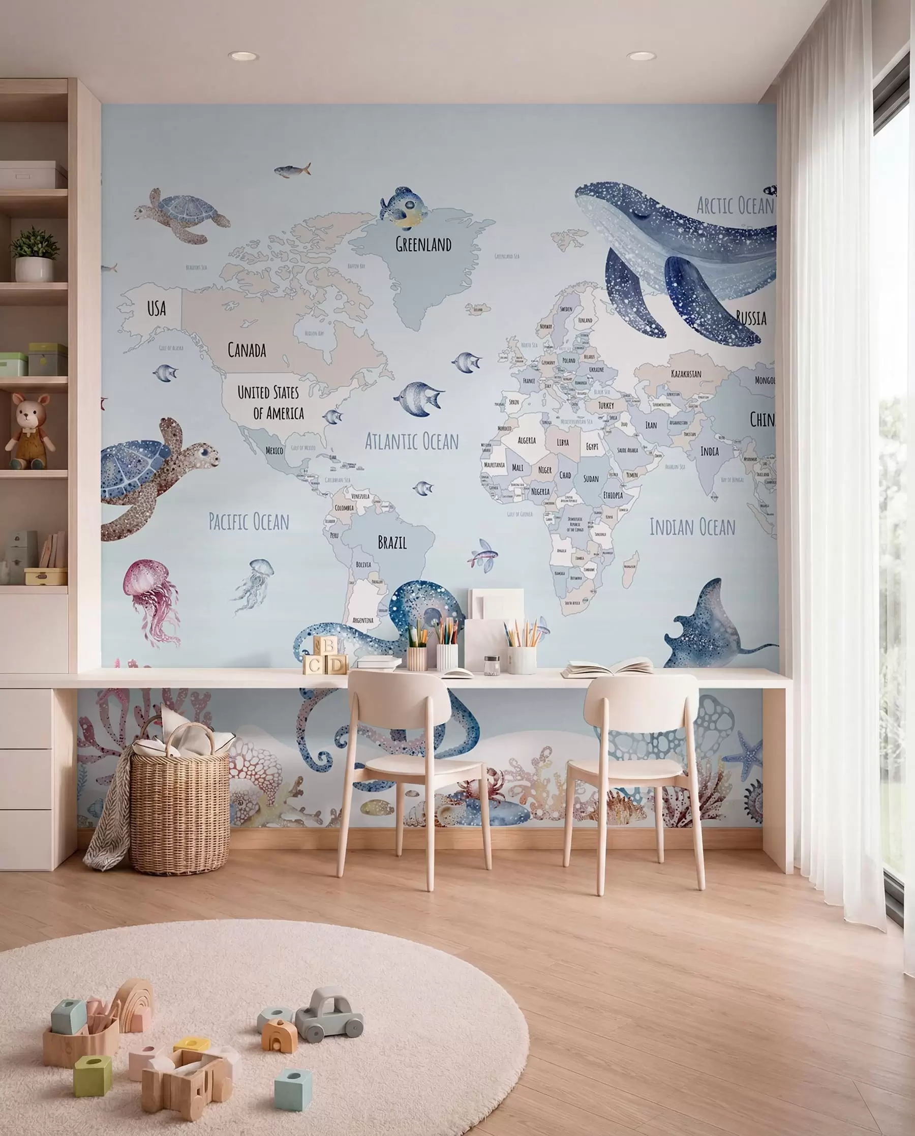 murales de pared Atlas oceánico en inglés w03526