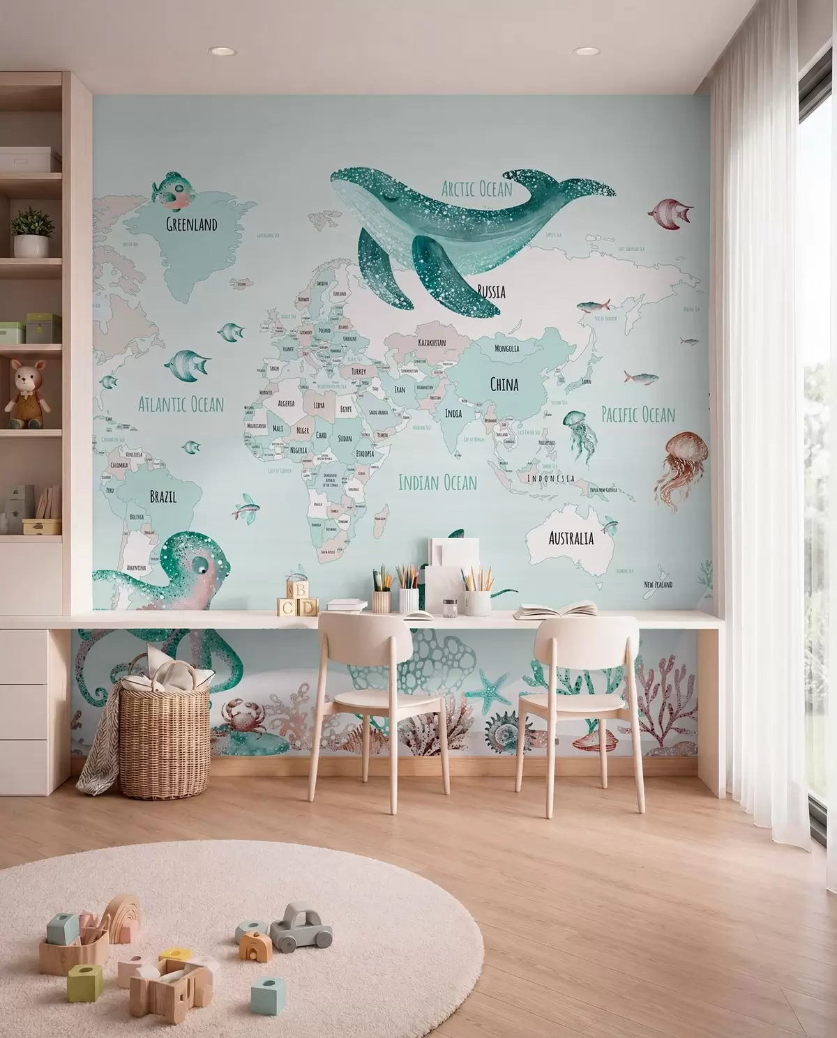 murales de pared Atlas marino menta en inglés w03526v2