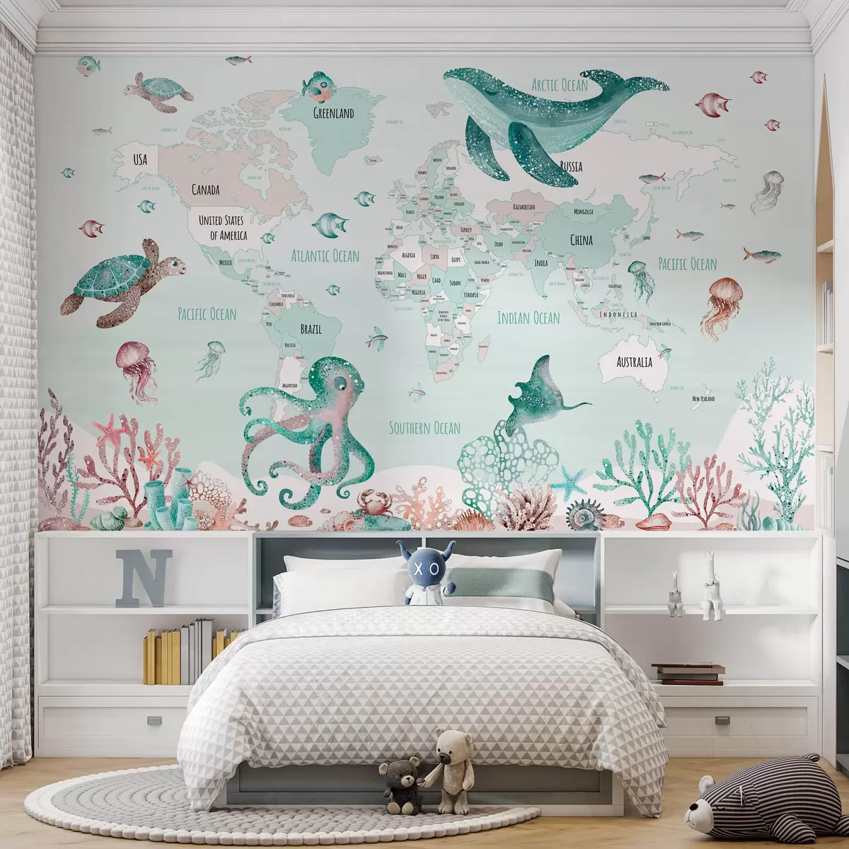 murales de pared Atlas marino menta en inglés w03526v2