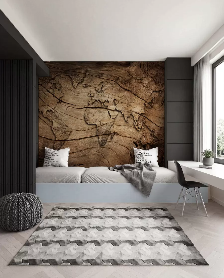 murales de pared Mapamundi en vetas de madera u53146