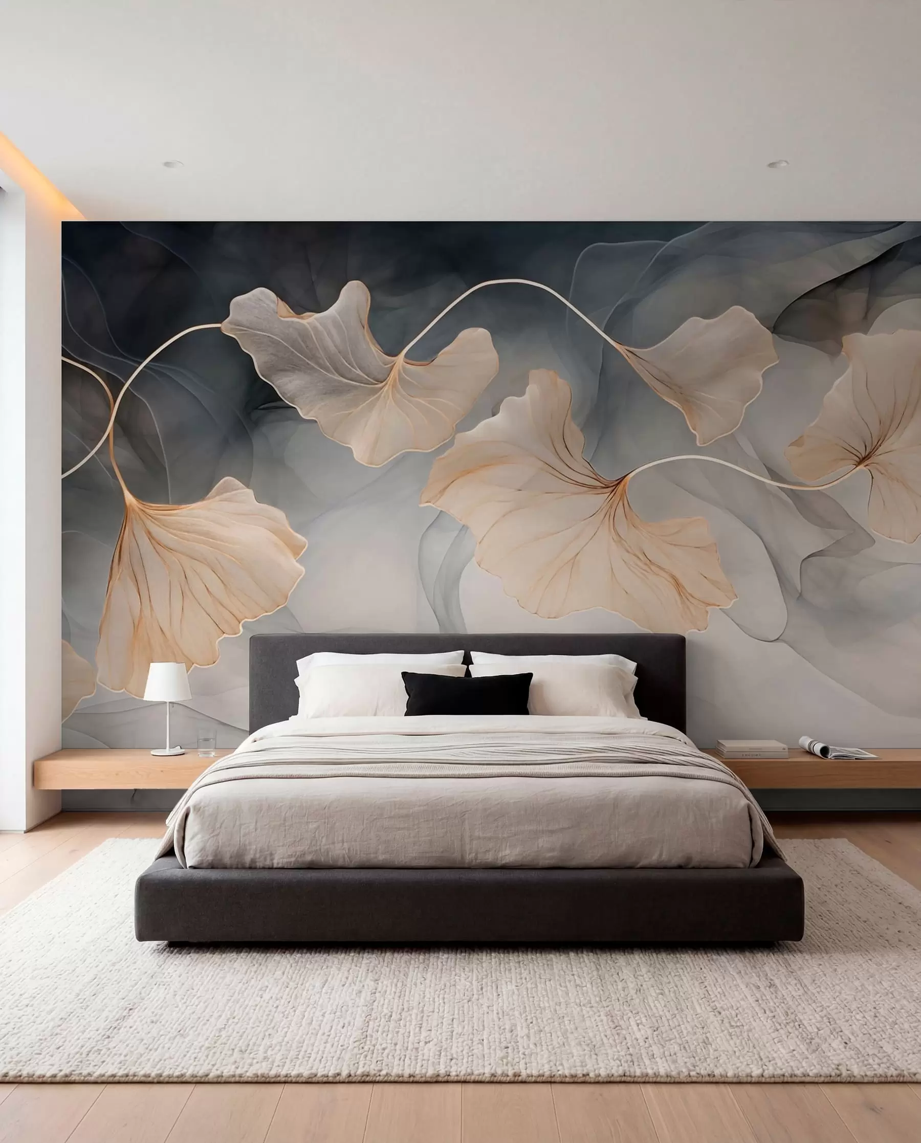 murales de pared Ginkgo en carbón y oro w03511