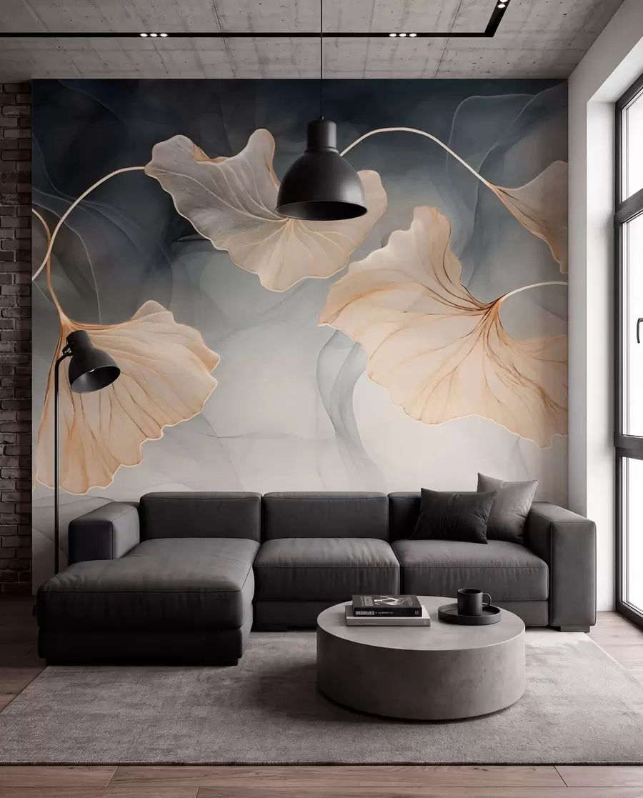 murales de pared Ginkgo en carbón y oro w03511