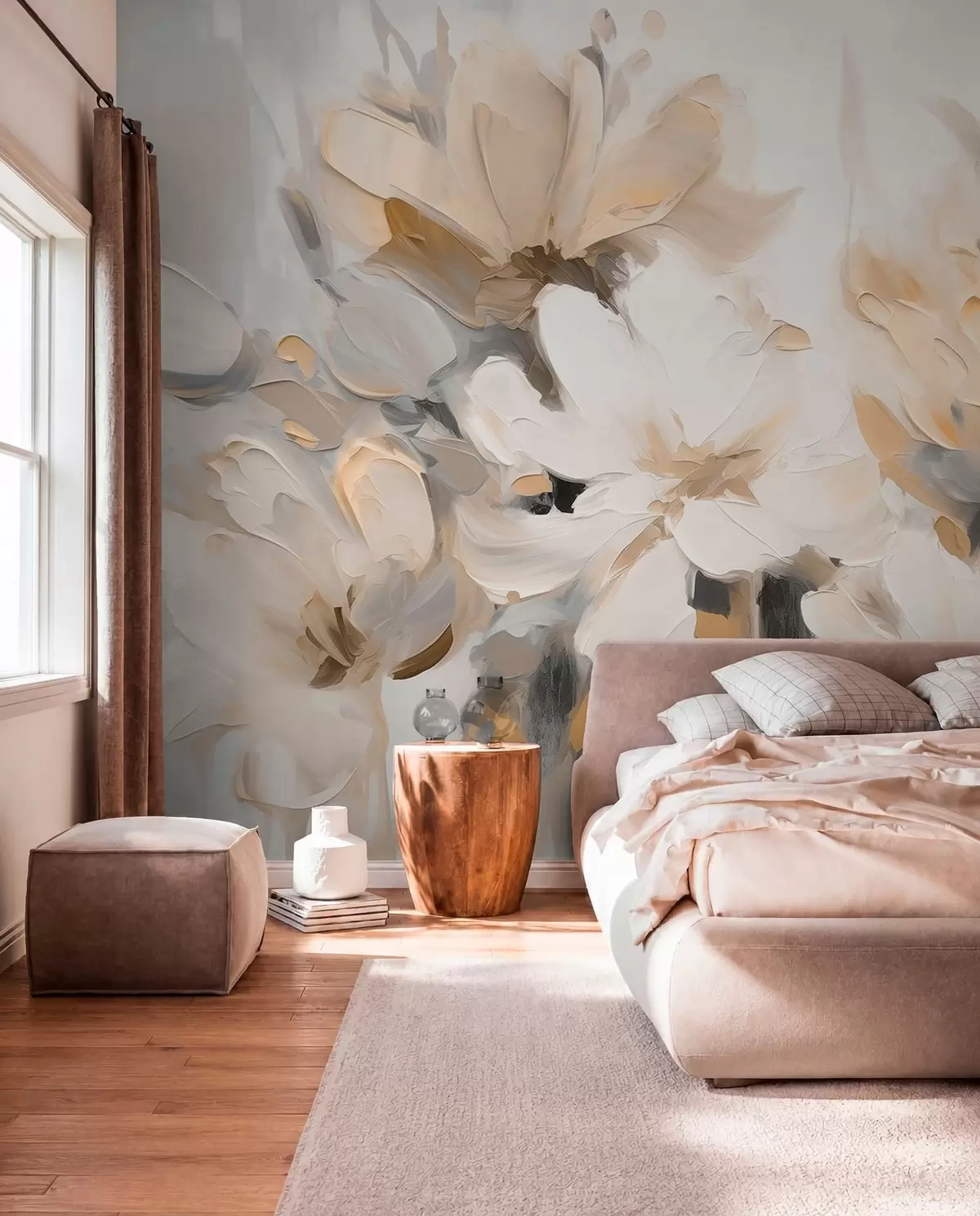 murales de pared Flores pintadas en crema w03575v1