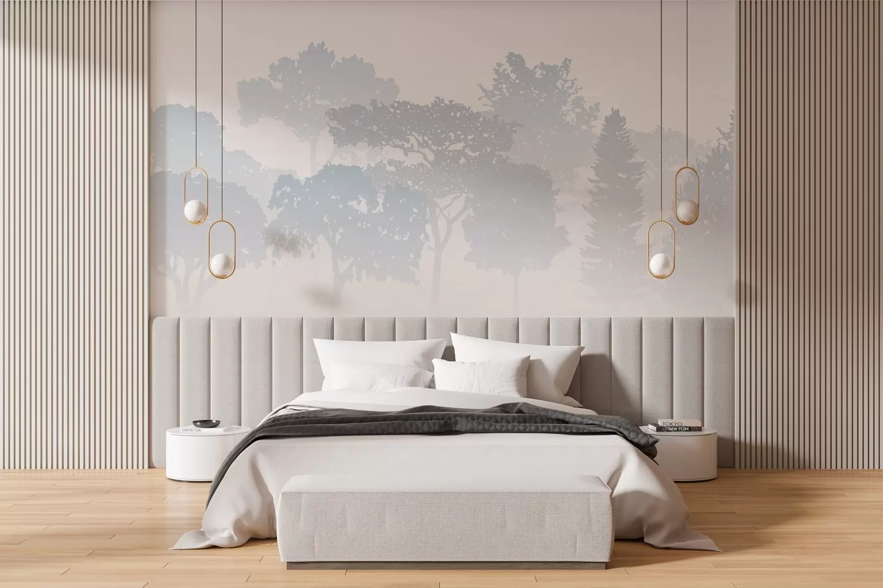 murales de pared siluetas de árboles en la bruma de la niebla w03451