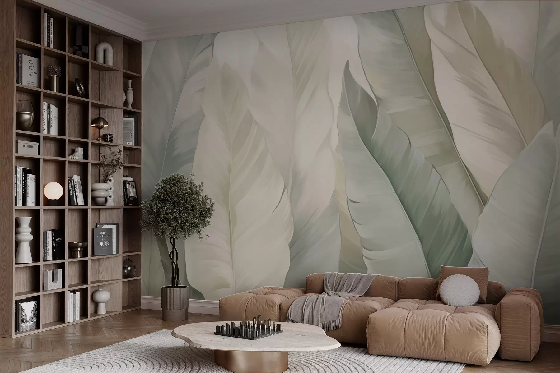 murales de pared Follaje tropical verde y delicado w03598