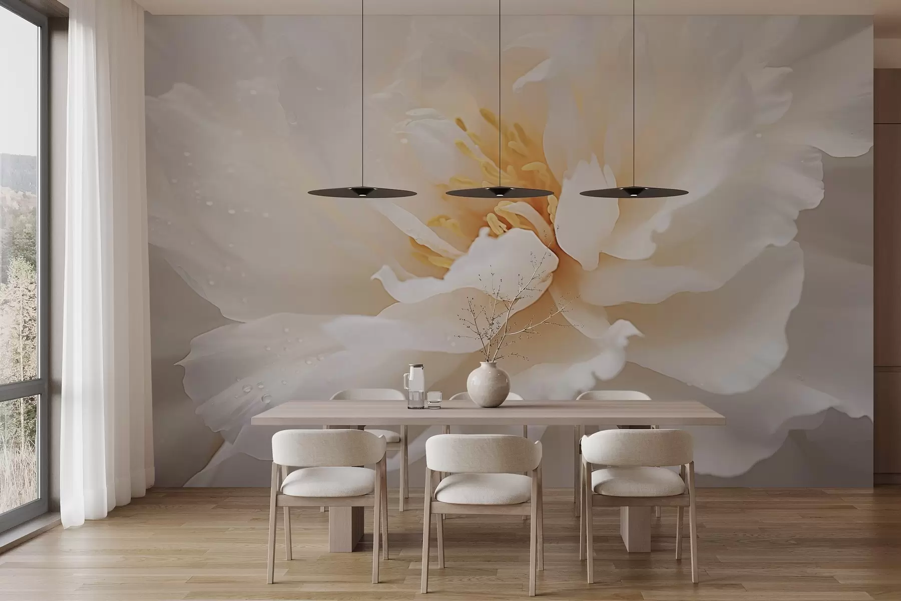 murales de pared Flor de peonía con gotas de rocío w03602