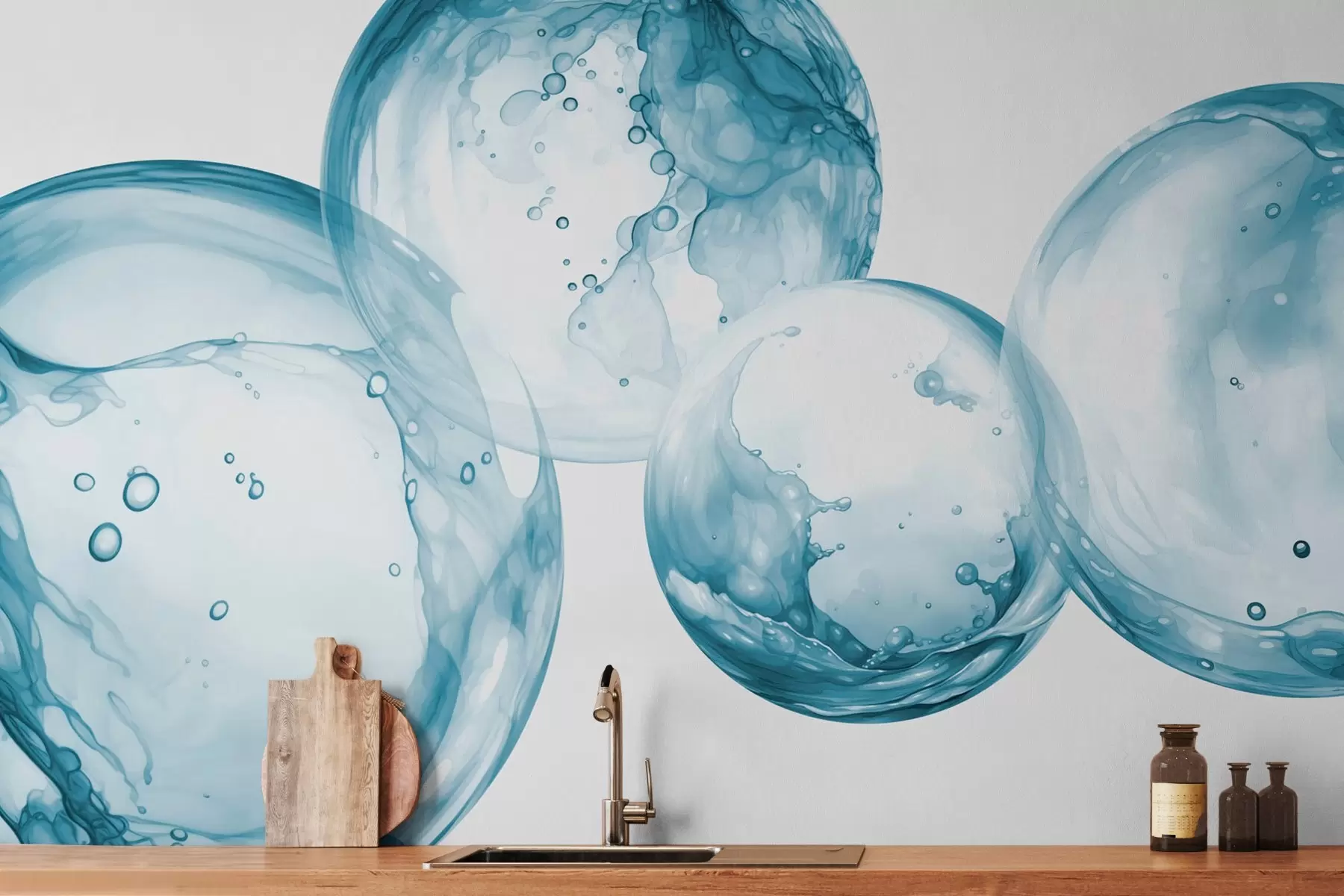 murales de pared Burbujas de agua imitación acuarela w03736