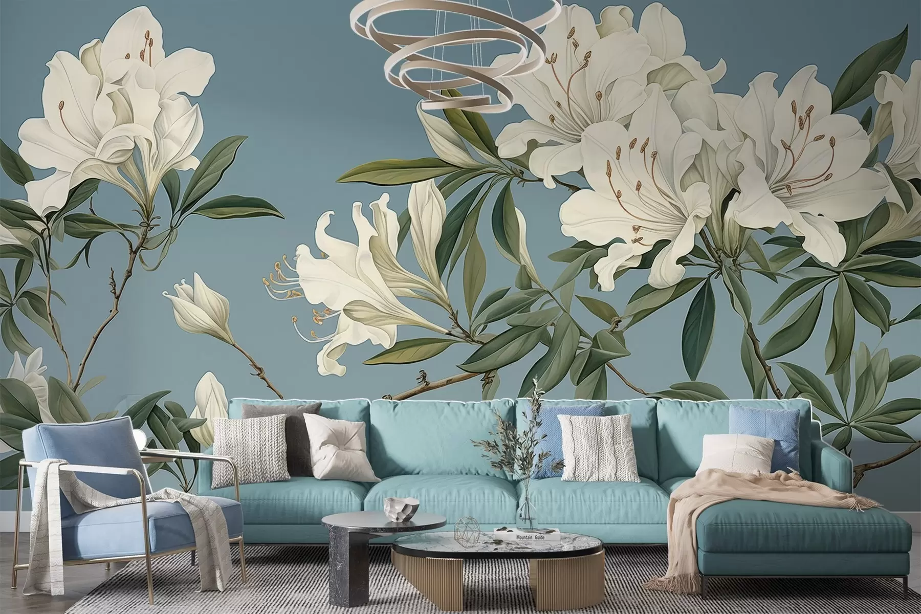 murales de pared Blooming Harmony,Flores blancas, ramas w03786