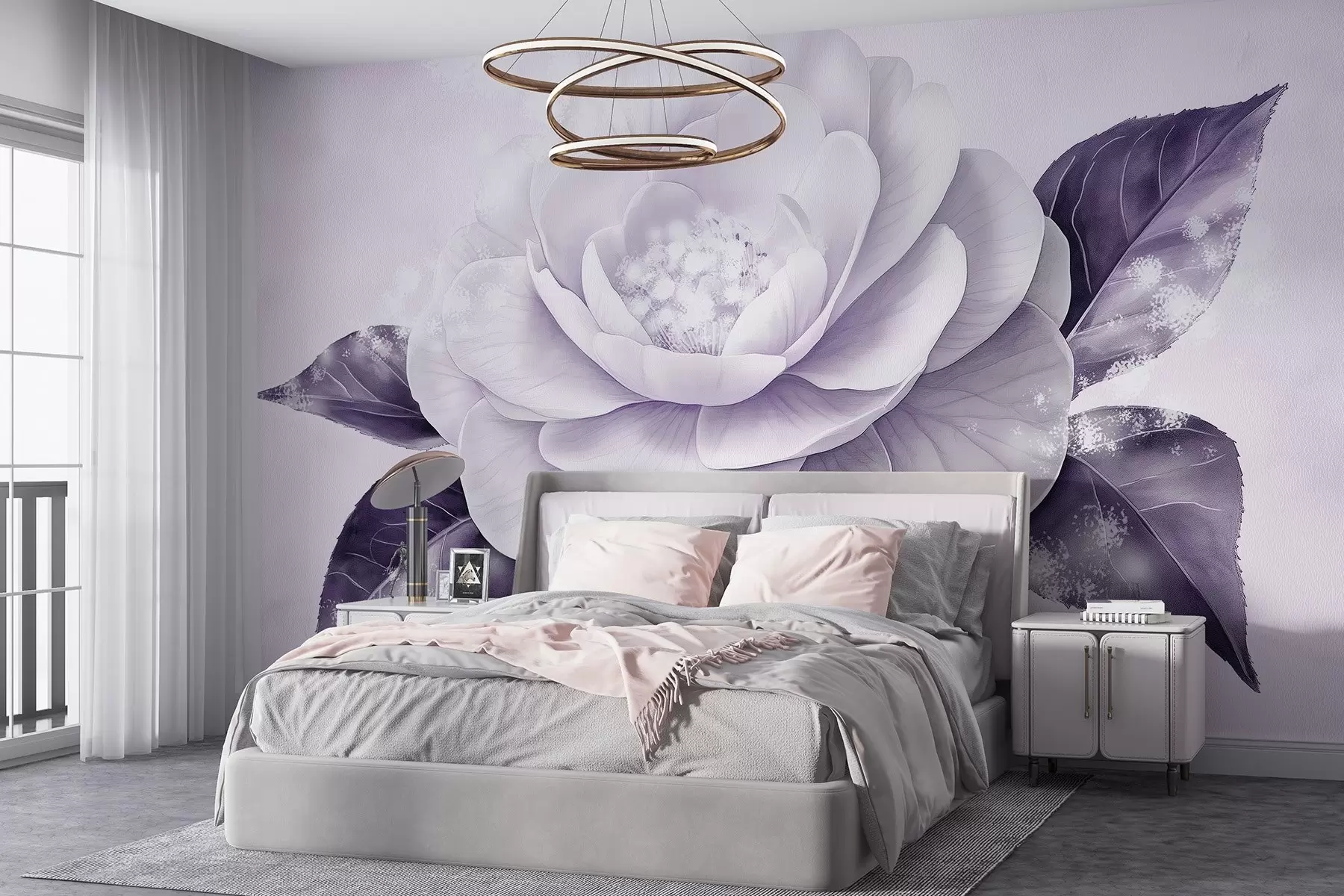 murales de pared Preciosa flor de peonía en tonos morados w03757v2