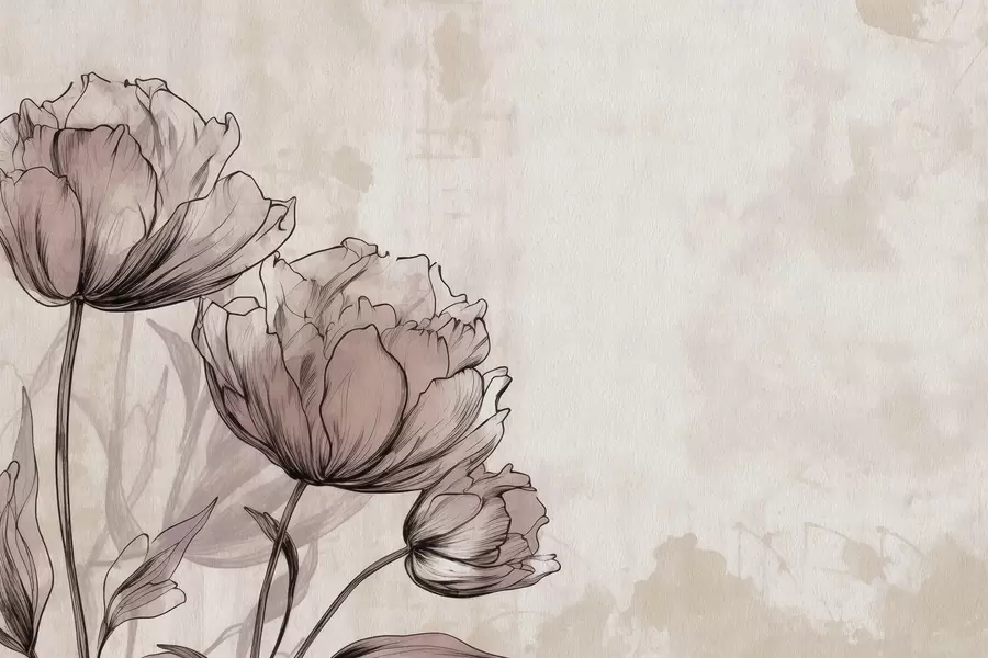 murales de pared Tulipanes pastel con un ligero efecto vintage w03796