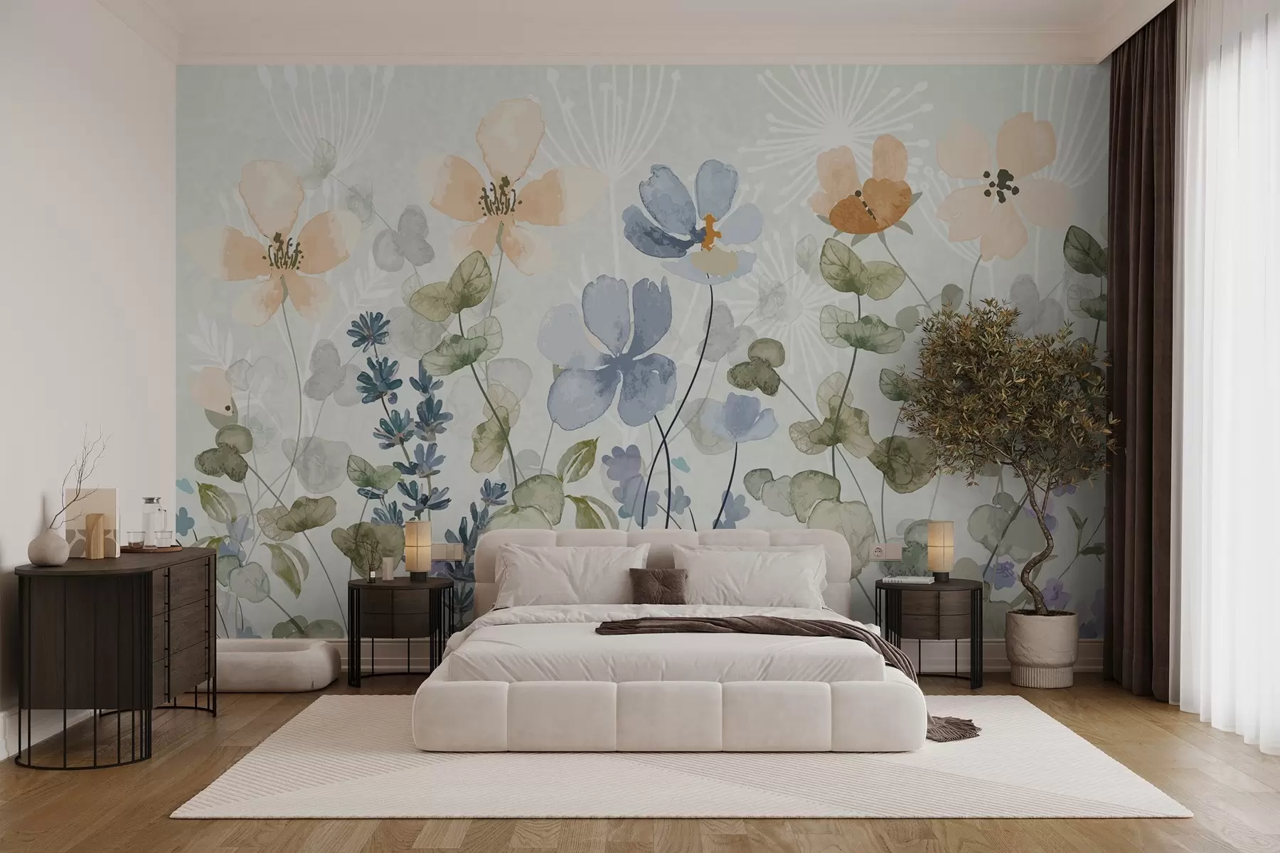 murales de pared Flores y plantas en estilo acuarela w03716