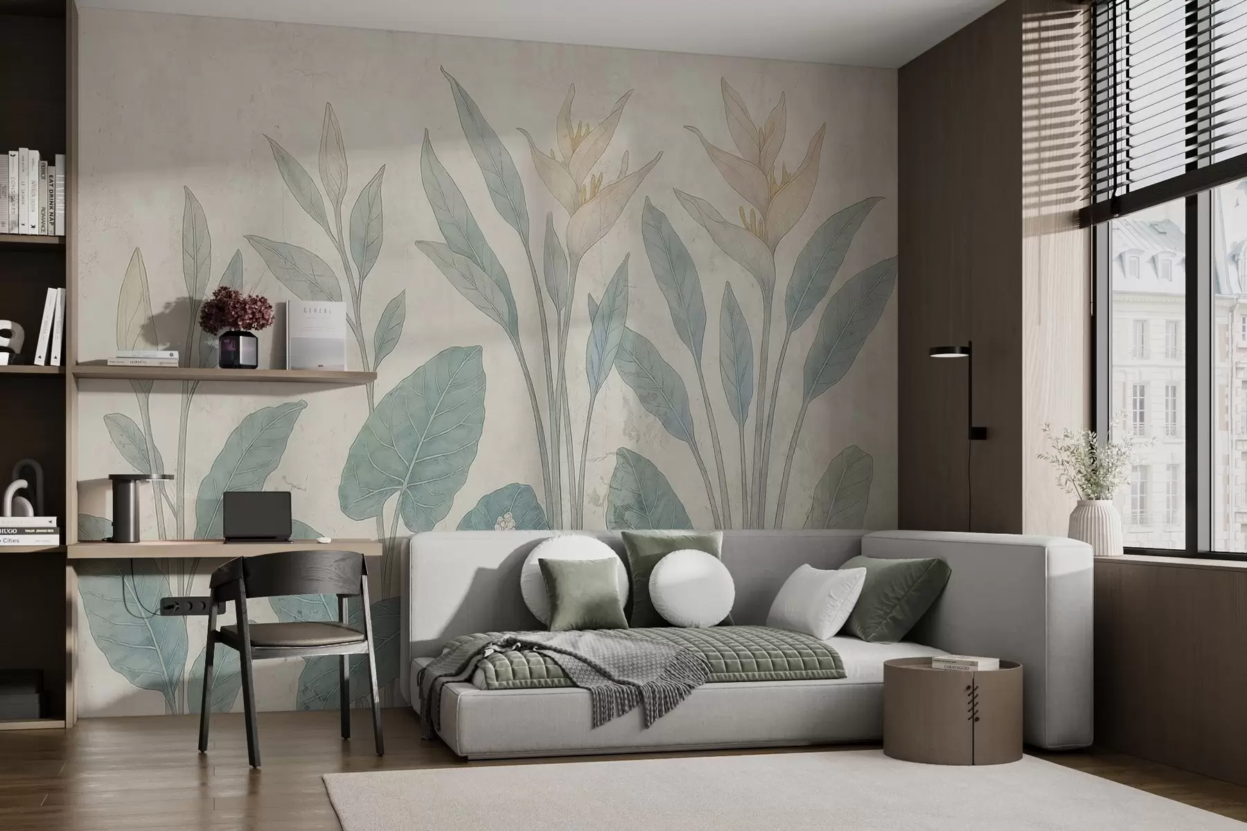 murales de pared Hojas mugrientas en una pared vieja w03823