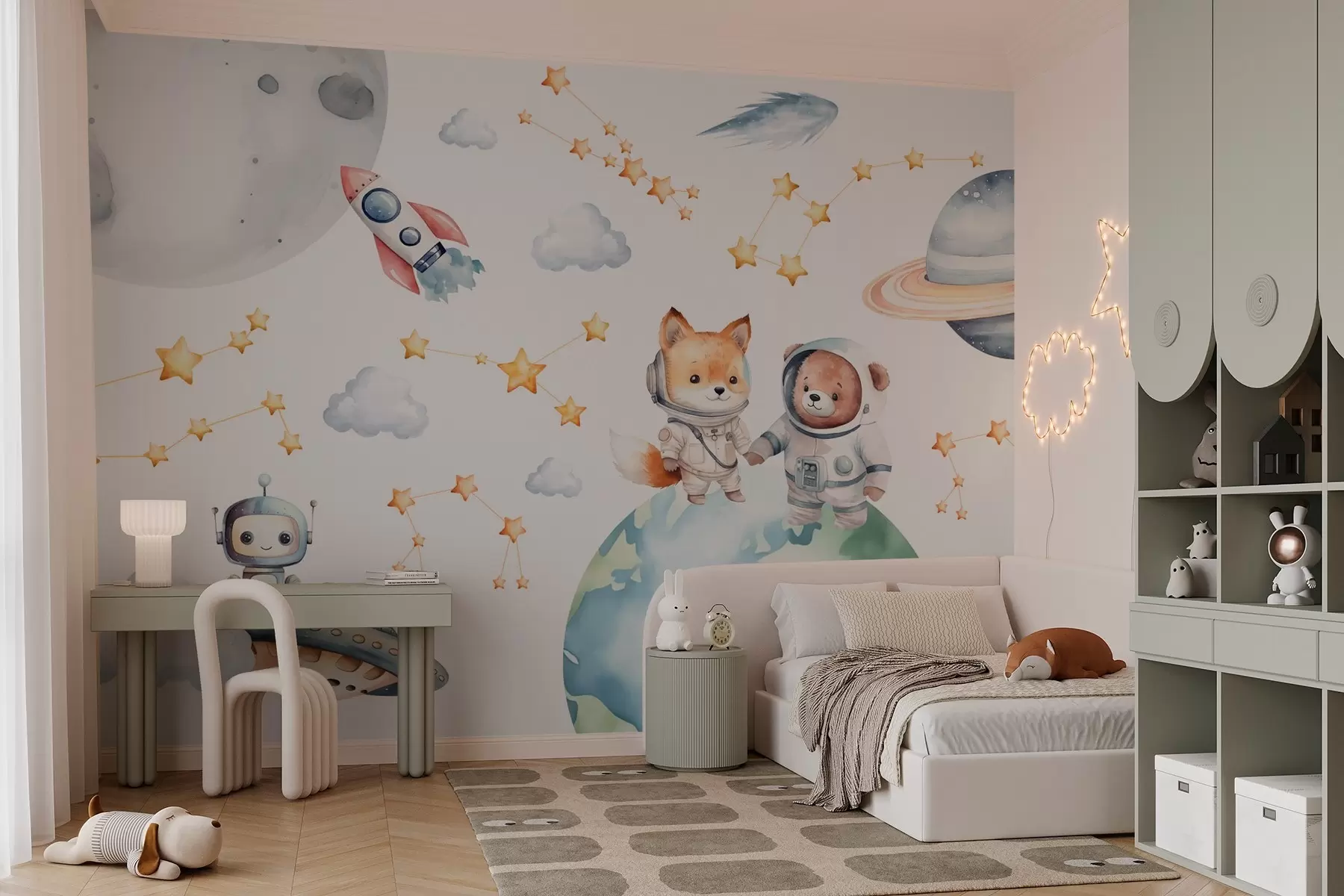 murales de pared Simpáticos animales astronautas en el espacio w03779