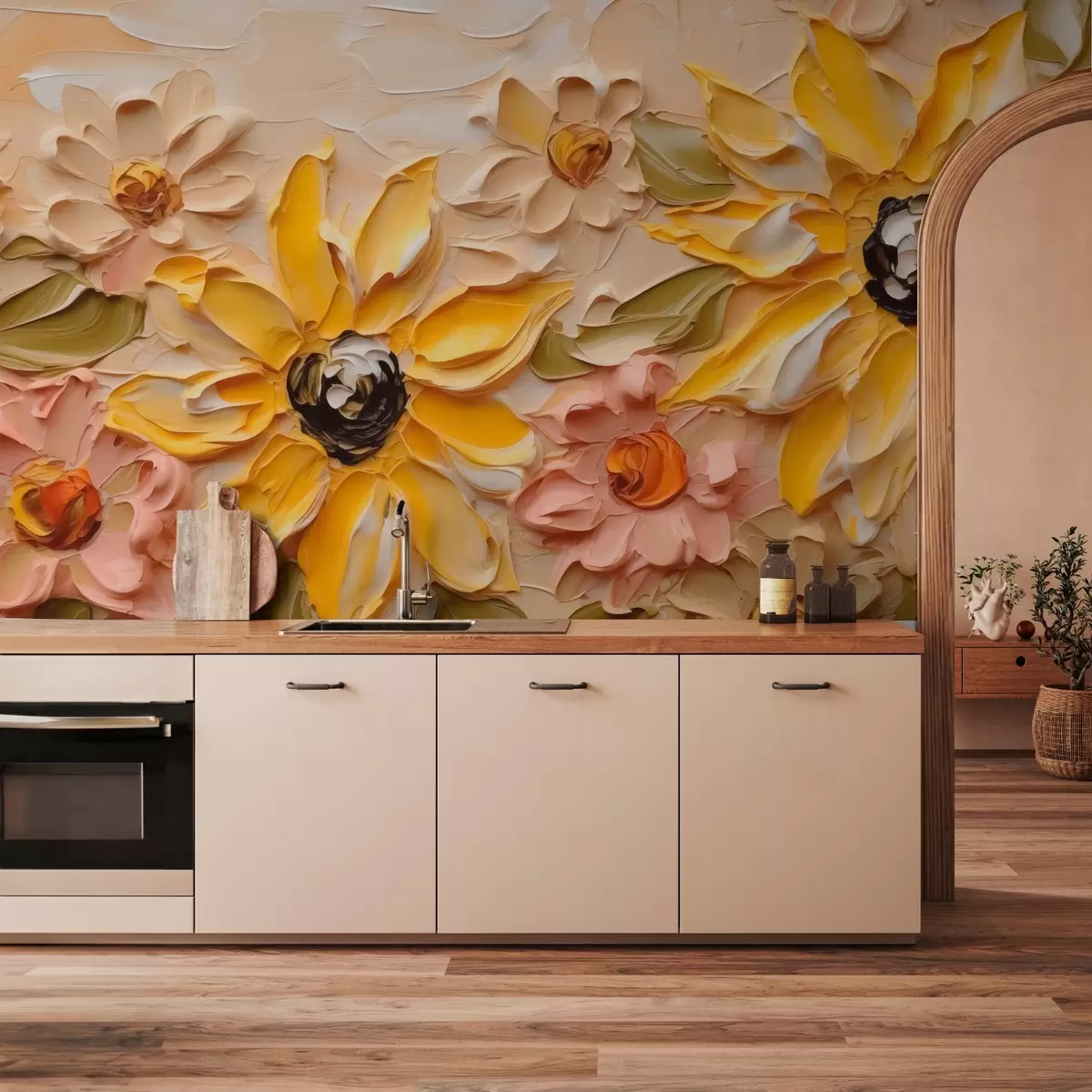 murales de pared Flores brillantes imitación de pinceladas w03898