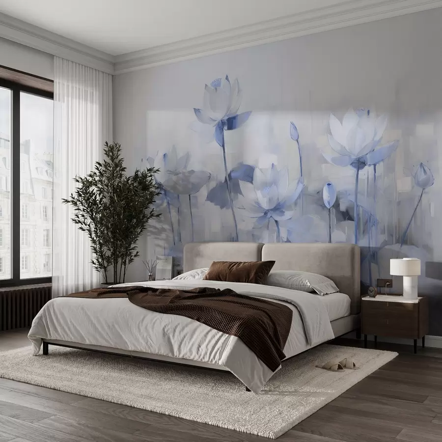 murales de pared Delicadas flores de loto pintadas con acrílico w09067v1