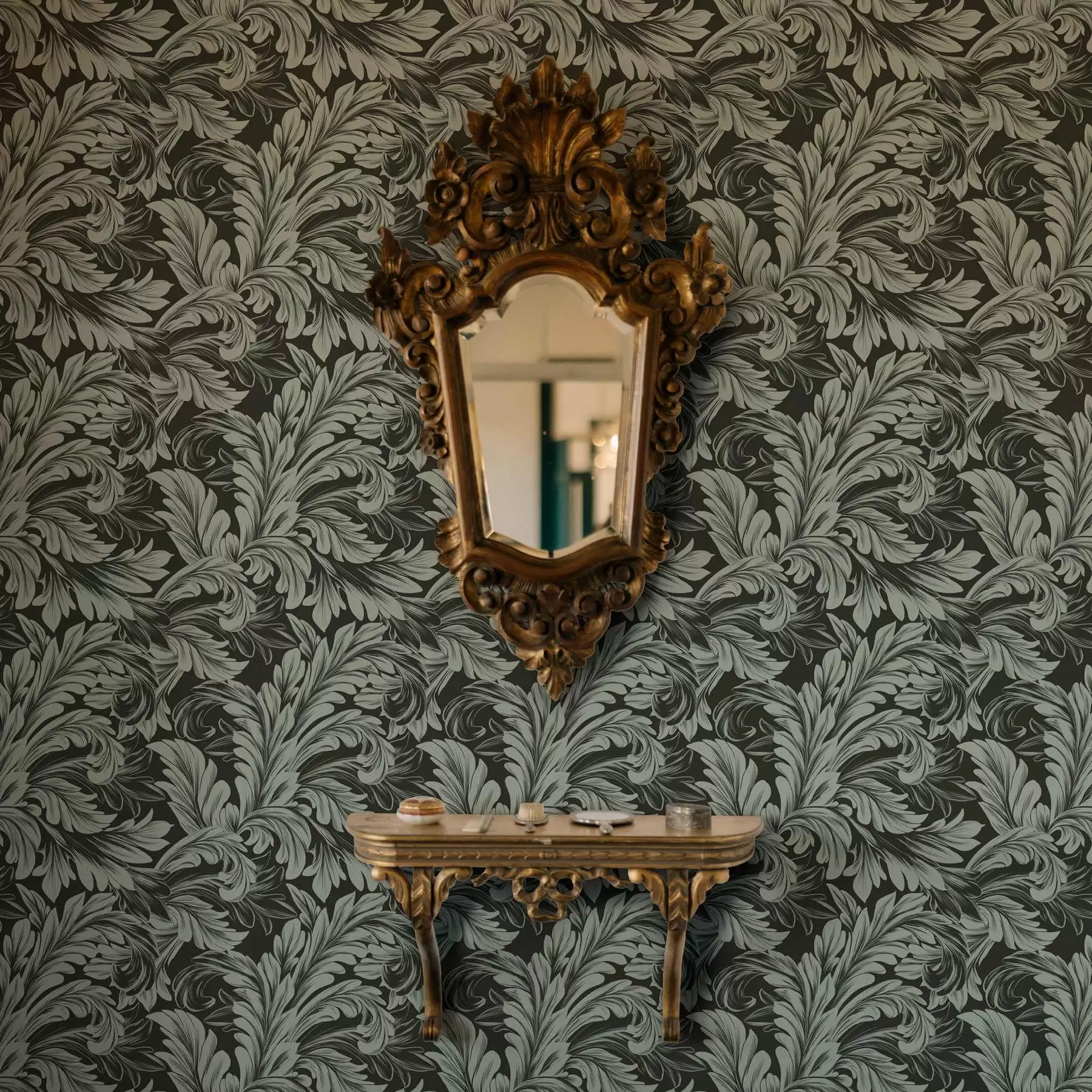 murales de pared Fondo verde oscuro con rizos color menta a00135v4