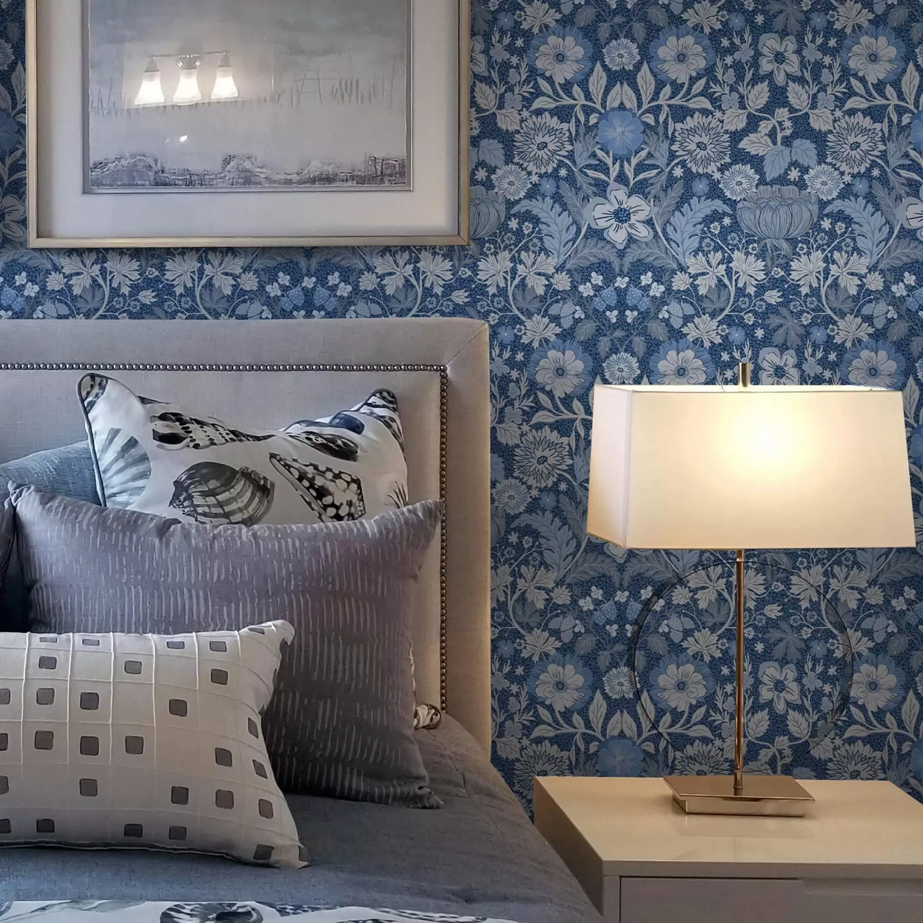 murales de pared Estampado botánico azul de estilo vintage a00145v2