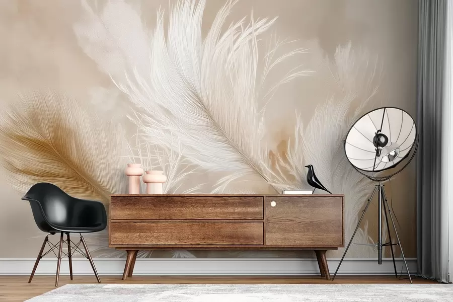 murales de pared Plumas voladoras sobre fondo beige w09102