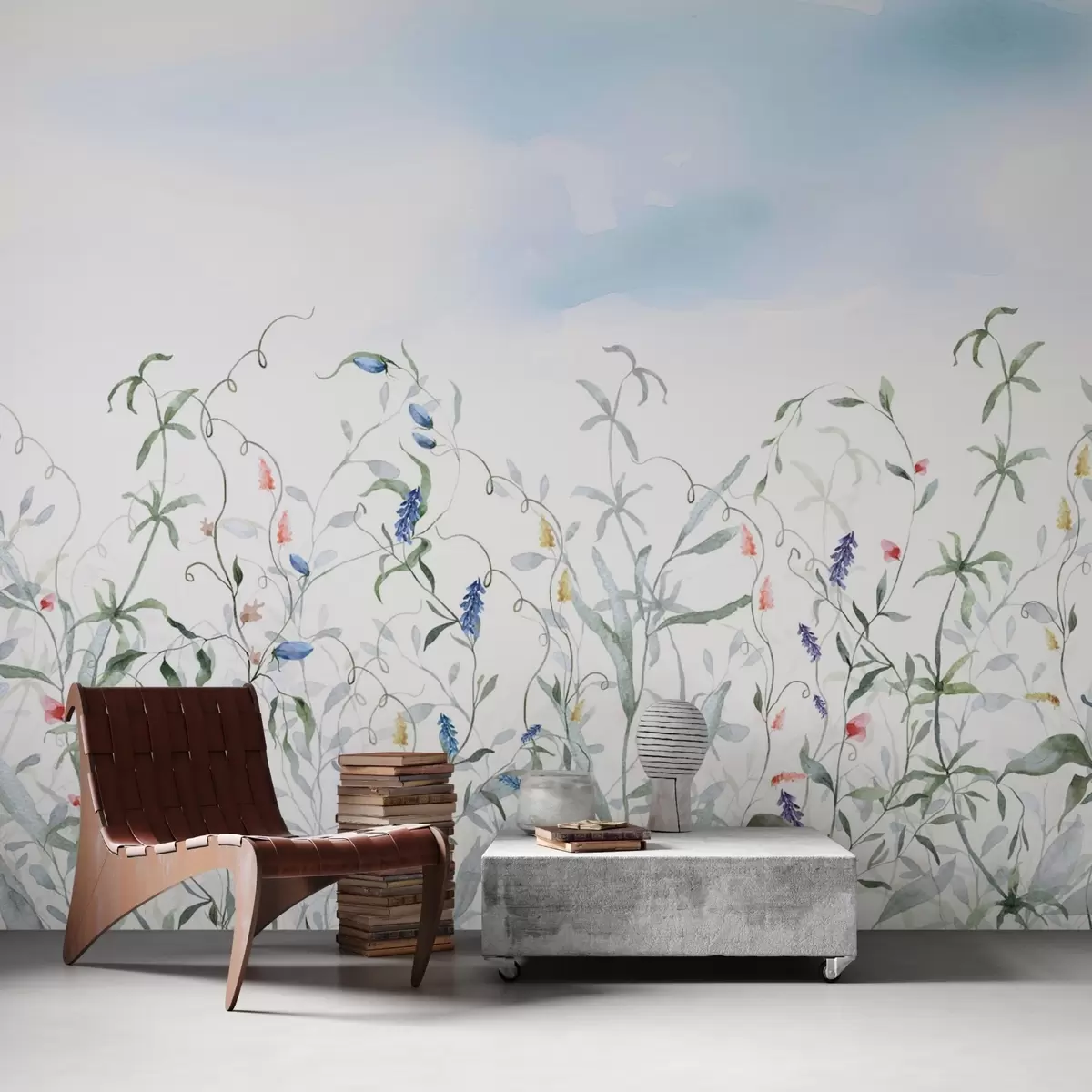 murales de pared Vegetación imitación acuarela texturizada w03928v2