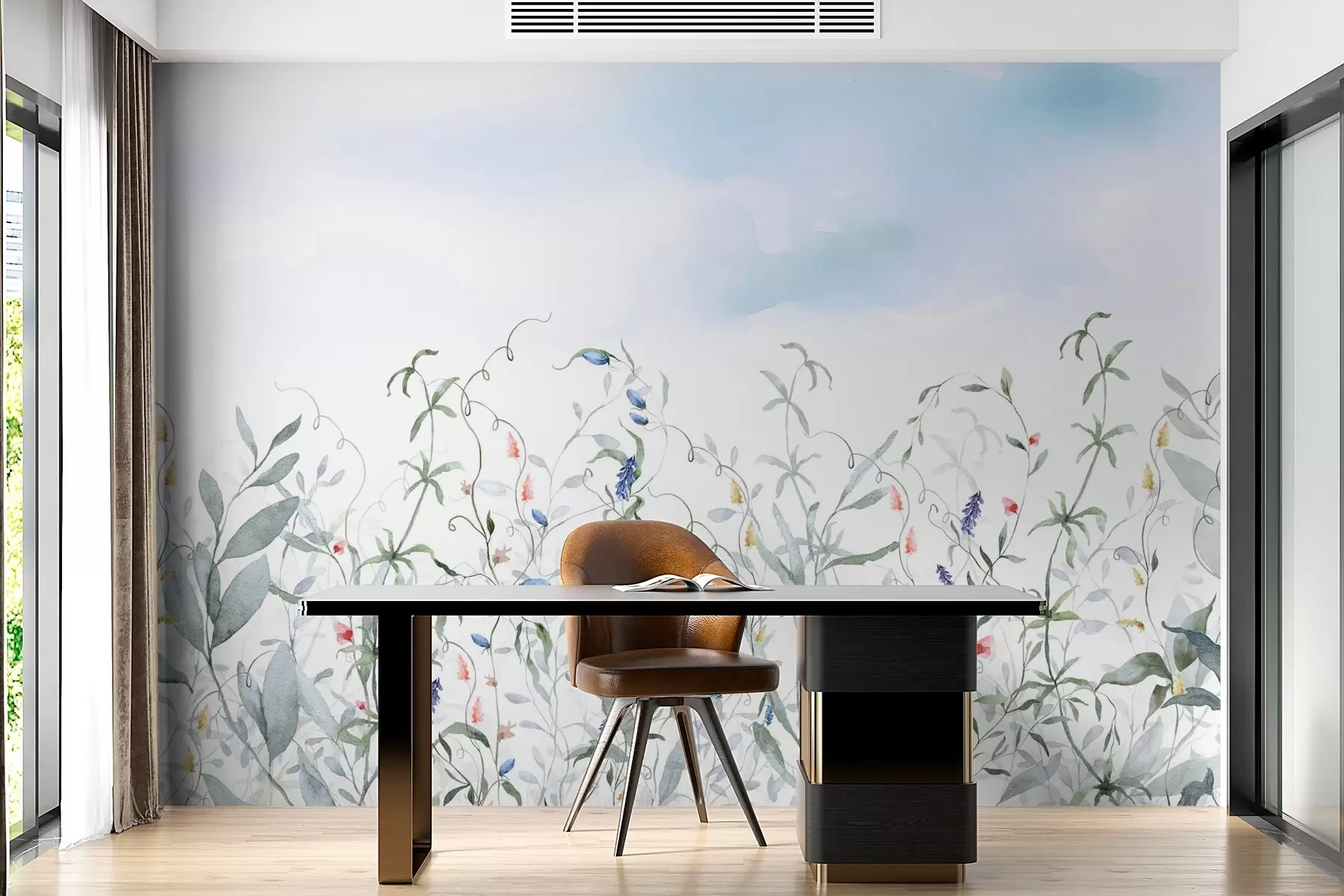 murales de pared Vegetación imitación acuarela texturizada w03928v2