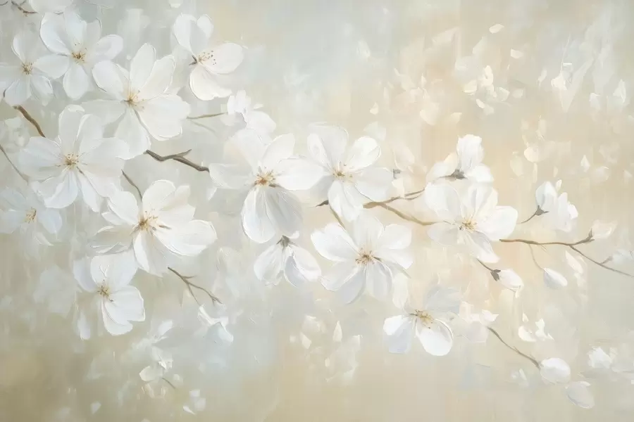 murales de pared delicada rama de albaricoque en flor en el estilo de la pintura al óleo en colores pastel w04029