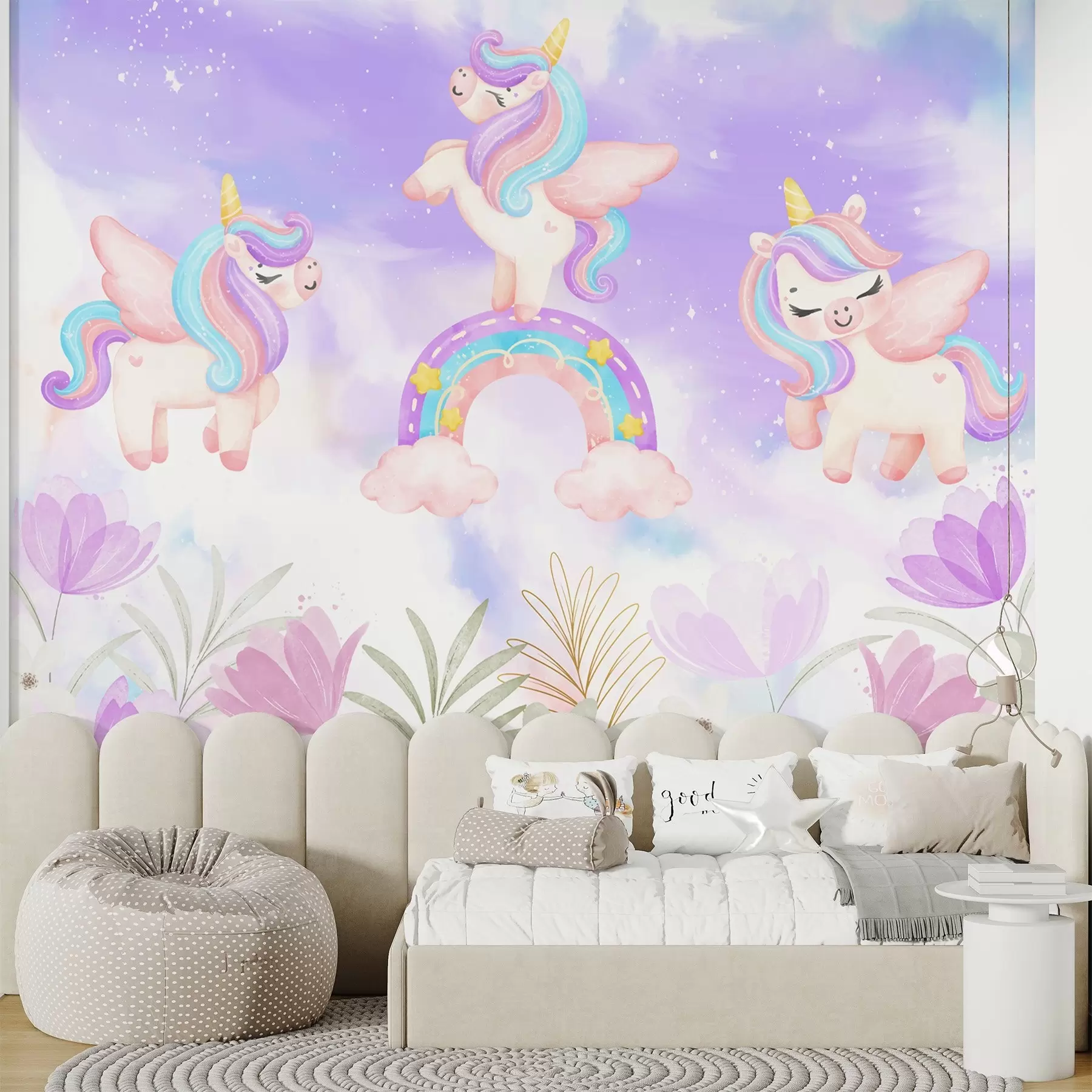 murales de pared Unicornios en un arco iris w04084