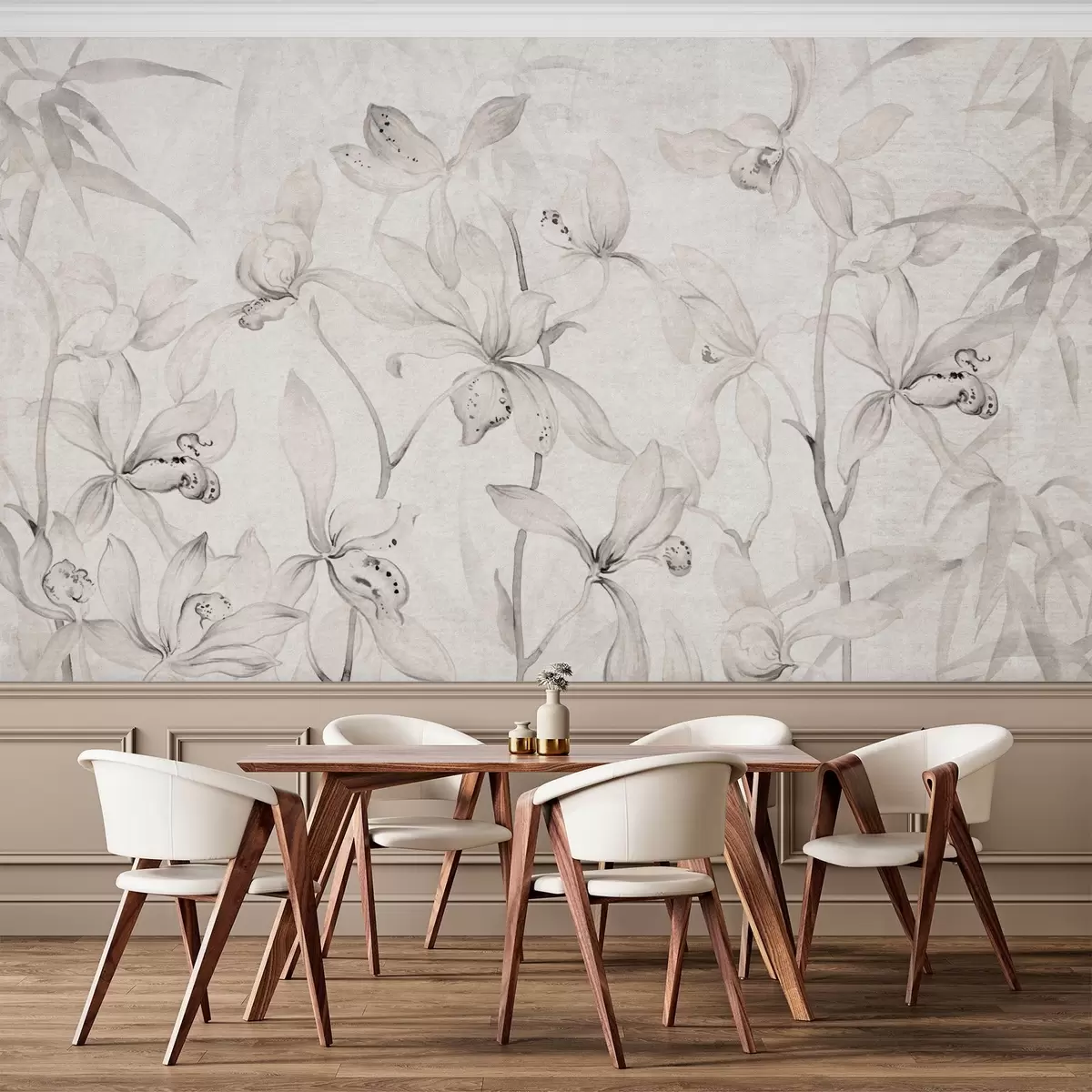 murales de pared Orquídeas silvestres, tonos beige w03933v1