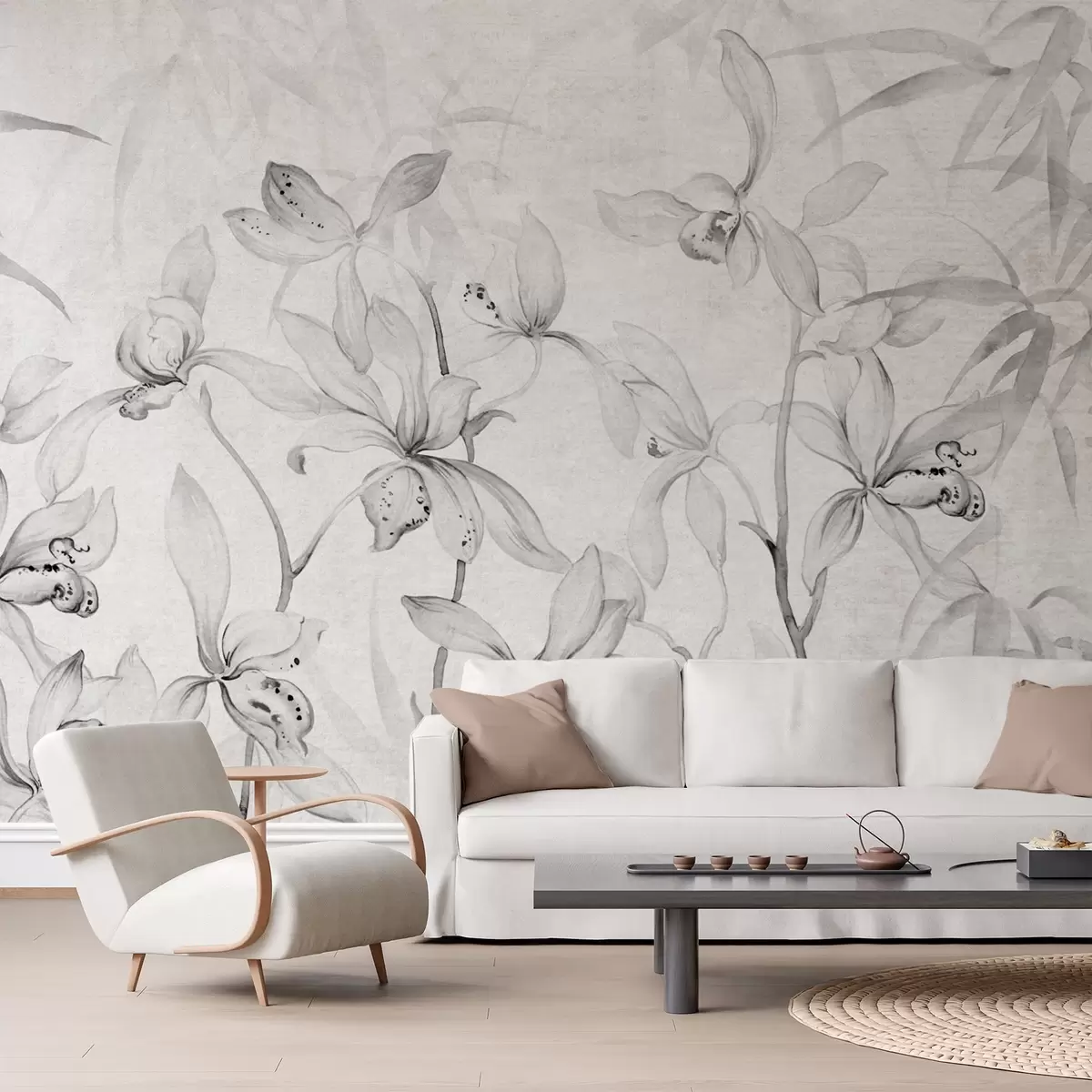 murales de pared Orquídeas silvestres, tonos monocromos w03933v2